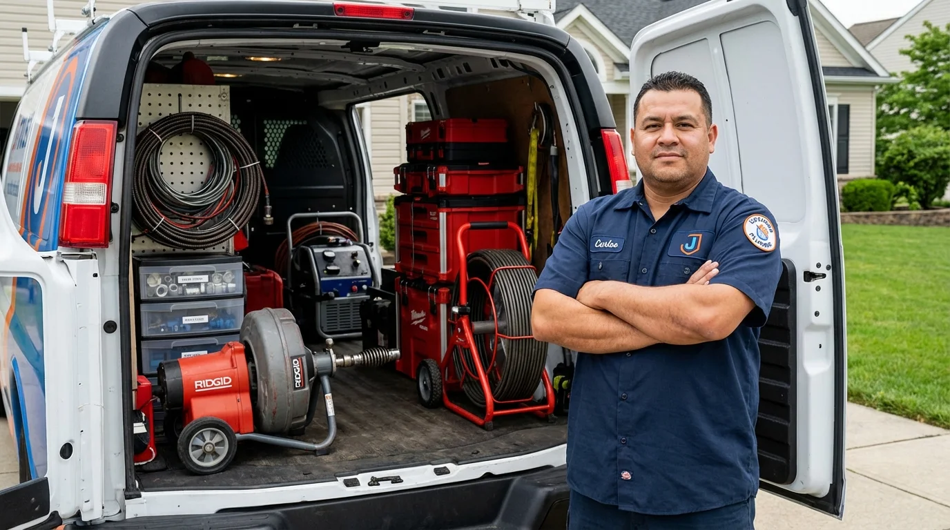 Professional drain cleaning equipment and Johns Plumbing LLC plumber in Midway City